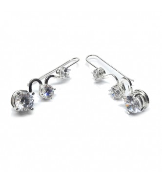 E000852 Sterling Silver Earrings With 3 Cubic Zirconia Solid Hallmarked 925 Handmade